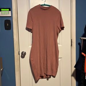 Pink short sleeve fuzzy knit dress